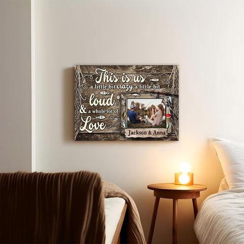 Personalized Name Fishing Canvas Artwork, A Little Bit Loud & A Whole Lot Of Love Phrase, Country Cabin Theme Decor, Personalized Canvas Wall Art, Gifts For Him Her  Poster Prints