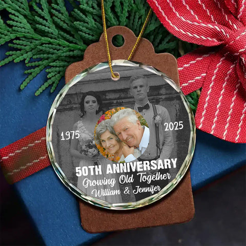 50th Anniversary Growing Old Together Glass Ornament, Then And Now Photo Keepsake, Wedding Memory Decor, Gifts For Parents Family Him Her, Xmas Tree Decor, Gifts For Valentine