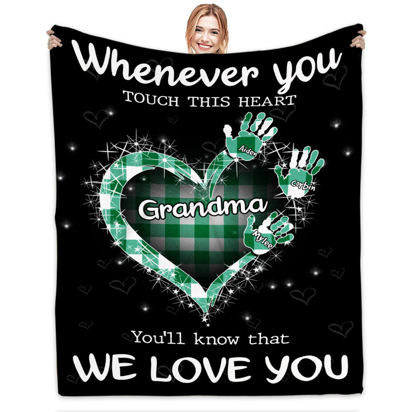 Unique Gifts For Grandma, Whenever You Touch This Heart Handprints, Personalized Blanket, Gifts For Memaw From Grandchild, Custom Fleece Sherpa Blanket, Gifts For Christmas