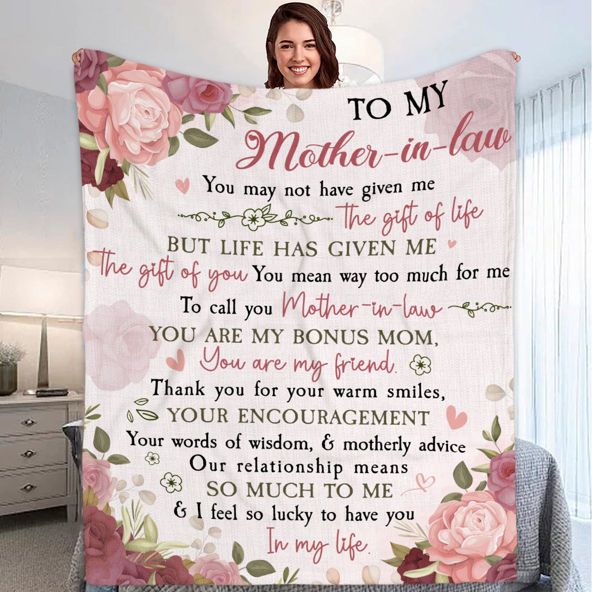 Personalized To My Mother In Law Blanket From Daughter In Law So Lucky To Have You My Life Floral Custom Gifts For Mother In Law Fleece Sherpa Blanket For Birthday Mother's Day Wedding