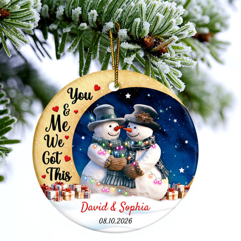 You & Me Cute Couple Crescent Moon, Custom Ceramic Christmas Ornament, Personalized Name Winter Family Theme, Tree Hanging Decor, Couple Keepsake, Personalized Christmas Ornament Gifts