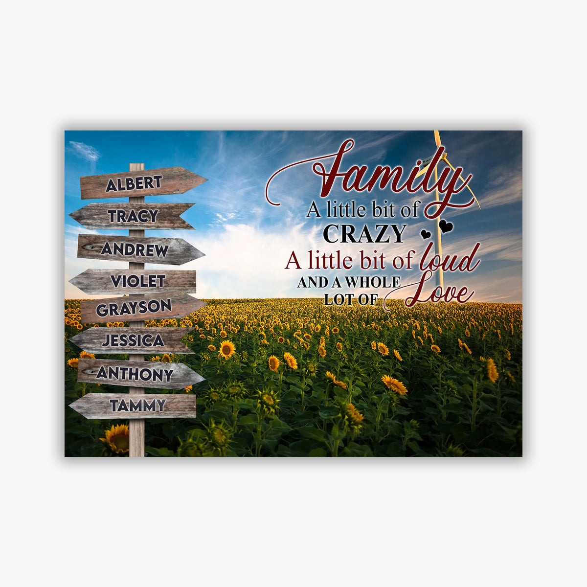 Personalized Wall Art For Mom Dad Kids From Son Daughter Family A Little Bit Of Crazy Sunflowers Farm And Multi Sign Names Custom Multi Name Poster Prints Home Decor Family Gifts