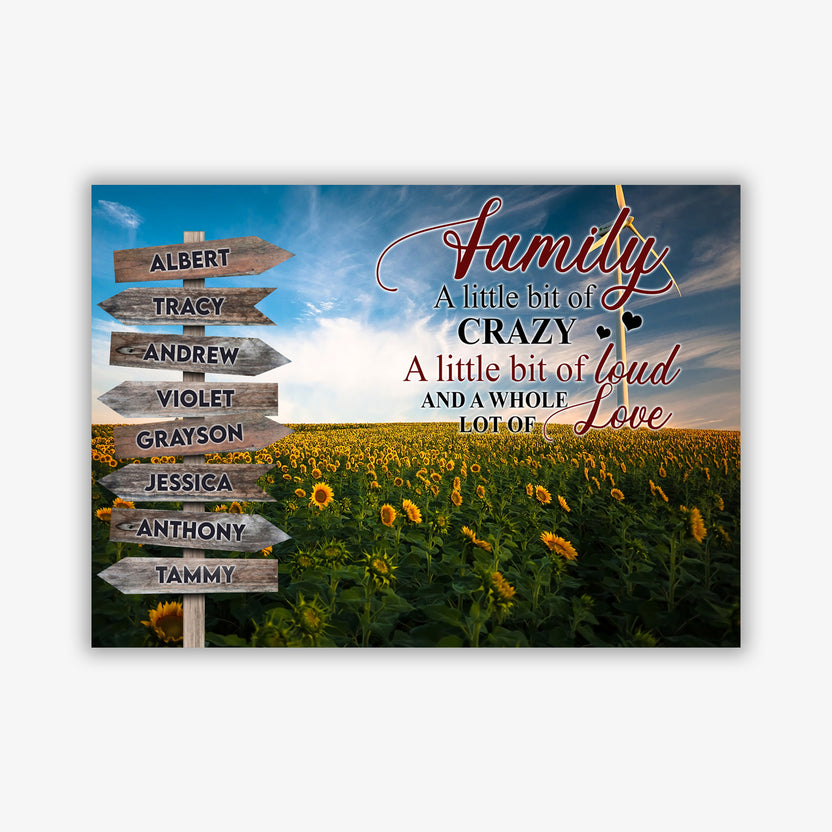 Personalized Wall Art For Mom Dad Kids From Son Daughter Family A Little Bit Of Crazy Sunflowers Farm And Multi Sign Names Custom Multi Name Poster Prints Home Decor Family Gifts