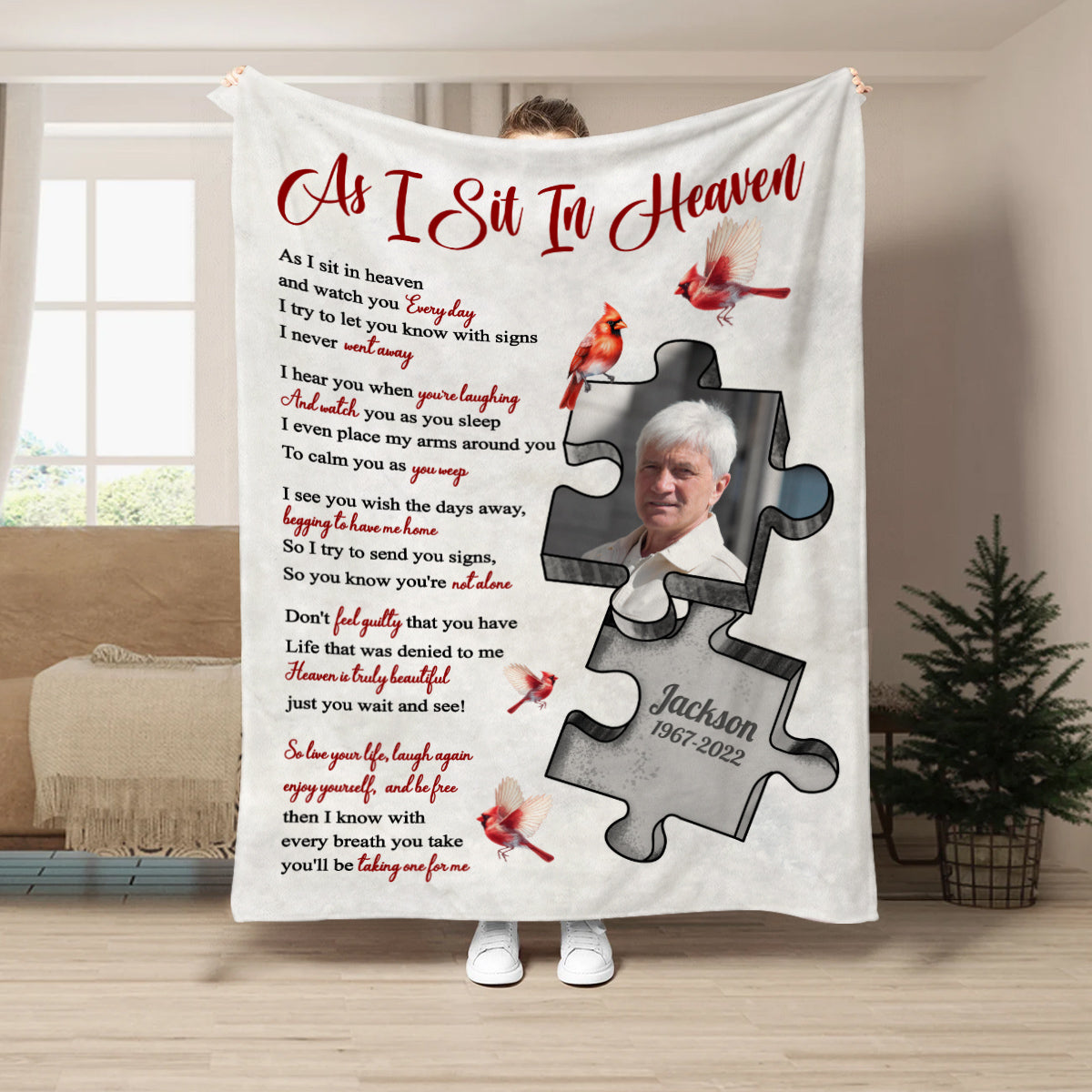 Sympathy Gifts, Memorial Blanket With Photo, Remembrance Blanket, Heaven Inspired, Memorial Keepsake, Heaven Watching Over Words, Symbolic Piece Silhouette With Photo, Loss Of Mom Dad