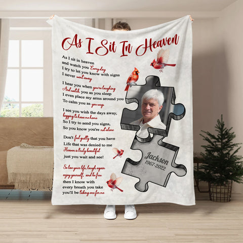 Sympathy Gifts, Memorial Blanket With Photo, Remembrance Blanket, Heaven Inspired, Memorial Keepsake, Heaven Watching Over Words, Symbolic Piece Silhouette With Photo, Loss Of Mom Dad