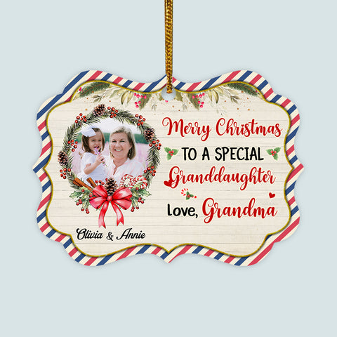 Personalized Grandma & Granddaughter Photo Ornament, Merry Christmas To A Special Granddaughter Keepsake, Custom Picture Medallion Ornament