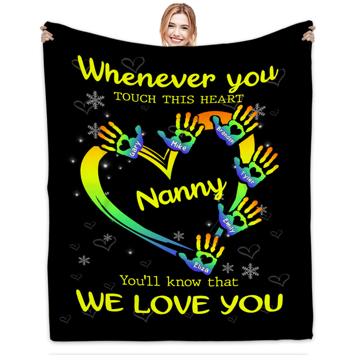 Grandma Gifts, Whenever You Touch This Heart Handprint Printed, Personalized Blanket, Gifts For Abuela From Grandchild, Custom Fleece Sherpa Blanket, Gifts For Christmas Xmas