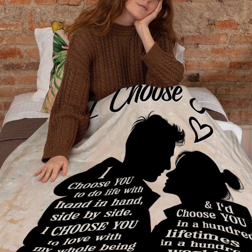 Young Couple Kissing Silhouette Vintage I'd Find You & I'd Choose You, Personalized Blanket, Gifts For Him Her From Honey, Custom Fleece Sherpa Blanket, Gifts For Valentines