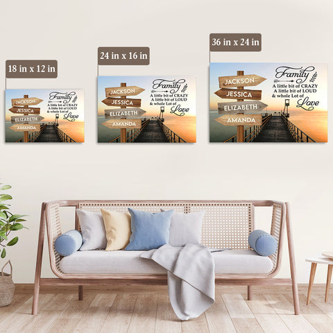 Family Gifts, Ocean Dock Family A Little Bit Of Crazy A Little Of Loud And Whole Lot Of Love Canvas Wall Art Gifts For Mom Dad, Poster Prints Home Decor, Family Wall Art, Gifts For Xmas