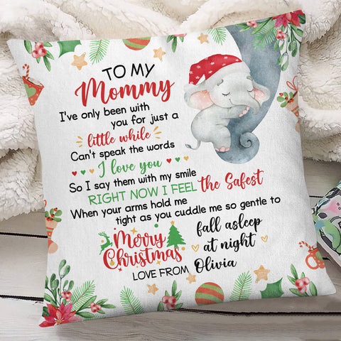 Personalized Square Pillow For New Mom From Newborn Baby Family Pregnancy Gifts Baby Elephant Sleeping I've Only Been With You Custom Name Double Sided Sofa Couch Cushion On Christmas