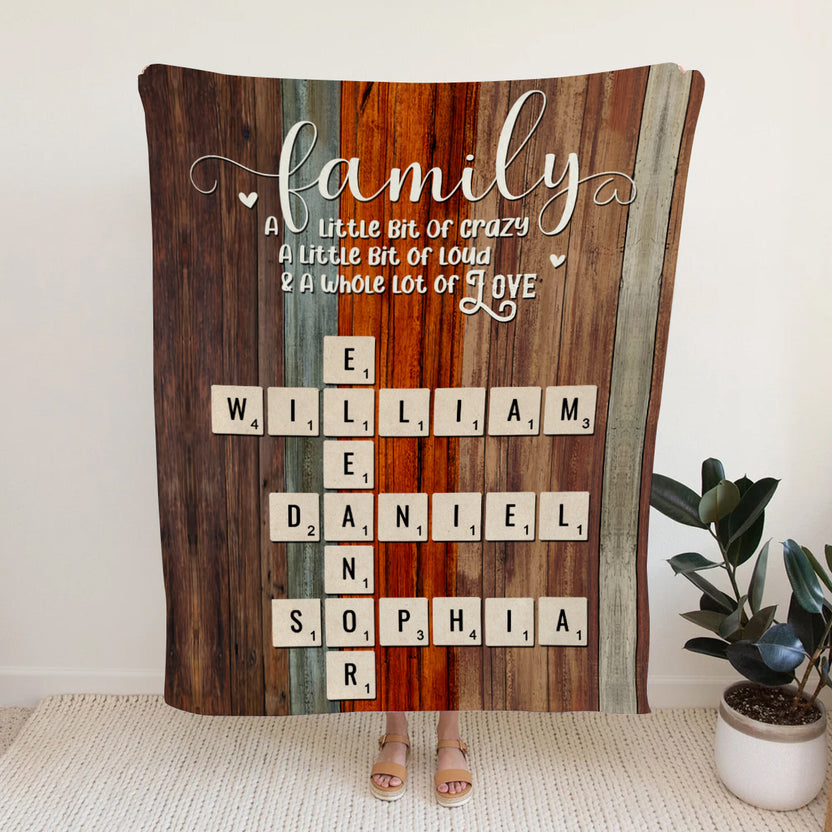 Rustic Wood Background Cozy Home, Family Blanket With Personalized Name, A Little Bit Of Crazy A Little Bit Of Loud & Love