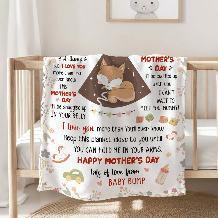 Mom To Be Gifts, Cute Baby Fox Sleeping In Mommy's Belly Keep This Blanket Close Until You Can Hold Me In Your Arms, Personalized Blanket Gifts For New Mommy, Fleece Sherpa Mother's Day
