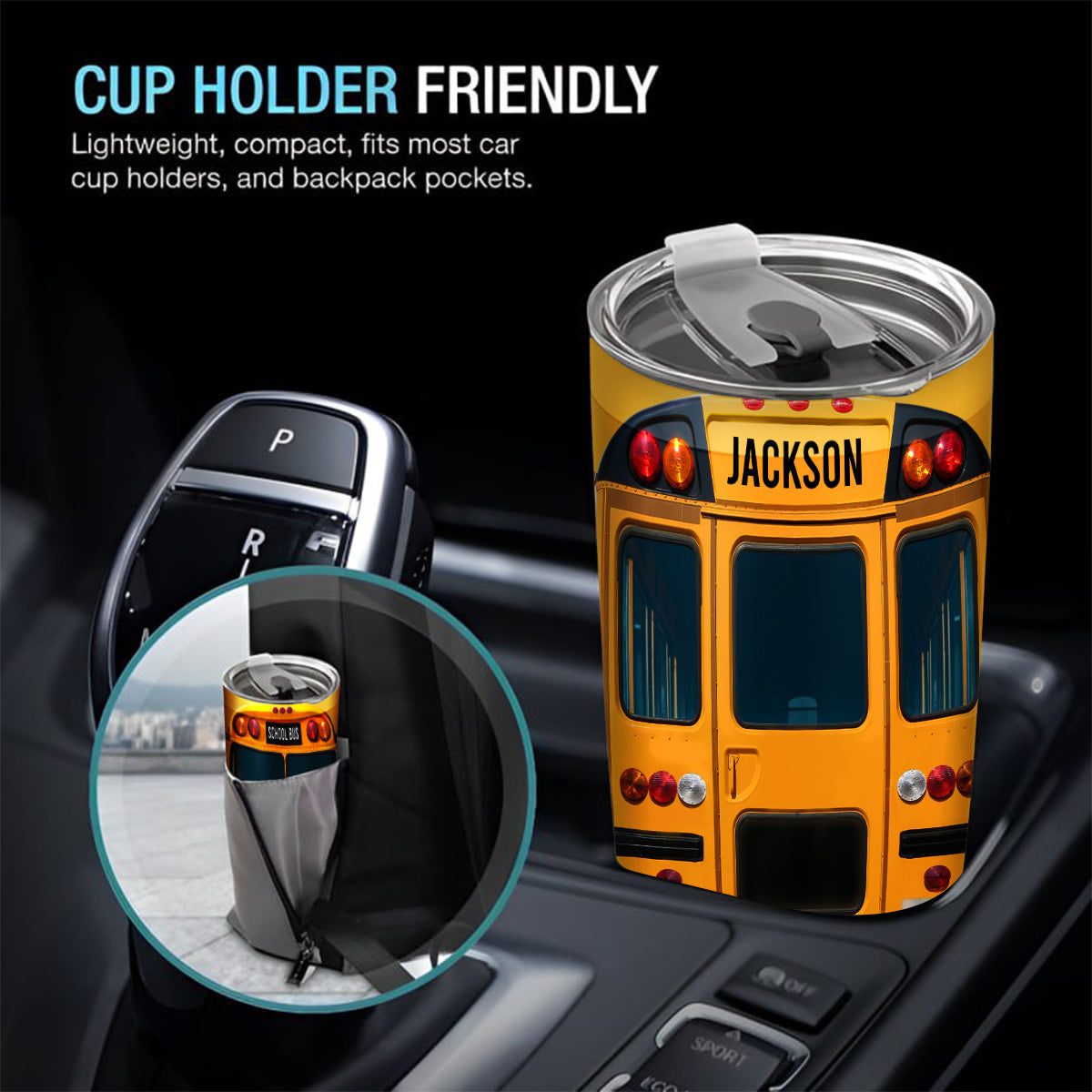 Personalized Tumbler For Men Dad Husband Coworker From Family Friends Custom Name Tumbler, Insulated Stainless Steel Travel Cup, School Bus Front And Back View Design, For Teacher