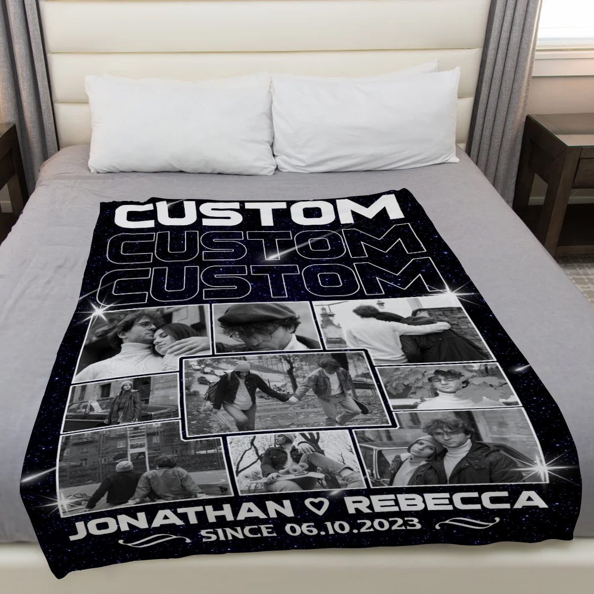 Custom Personalized Photo Blanket, Name And Since Date, Soft Blanket With Picture , Couple Memory With Photo Layout Gifts For Him Her Honey, Custom Fleece Sherpa