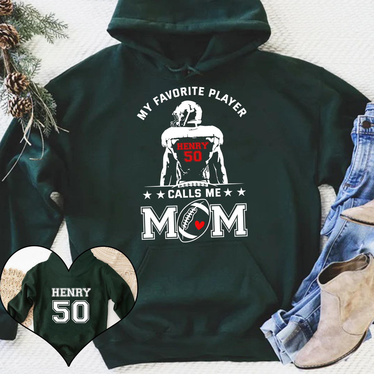 Personalized T-Shirt For Mommy From Son Boy Kids Football Gifts My Favorite Player Calls Me Mom Fan Football Family Football Games Day Custom Title Number Short Sleeve Tops Tee Shirt