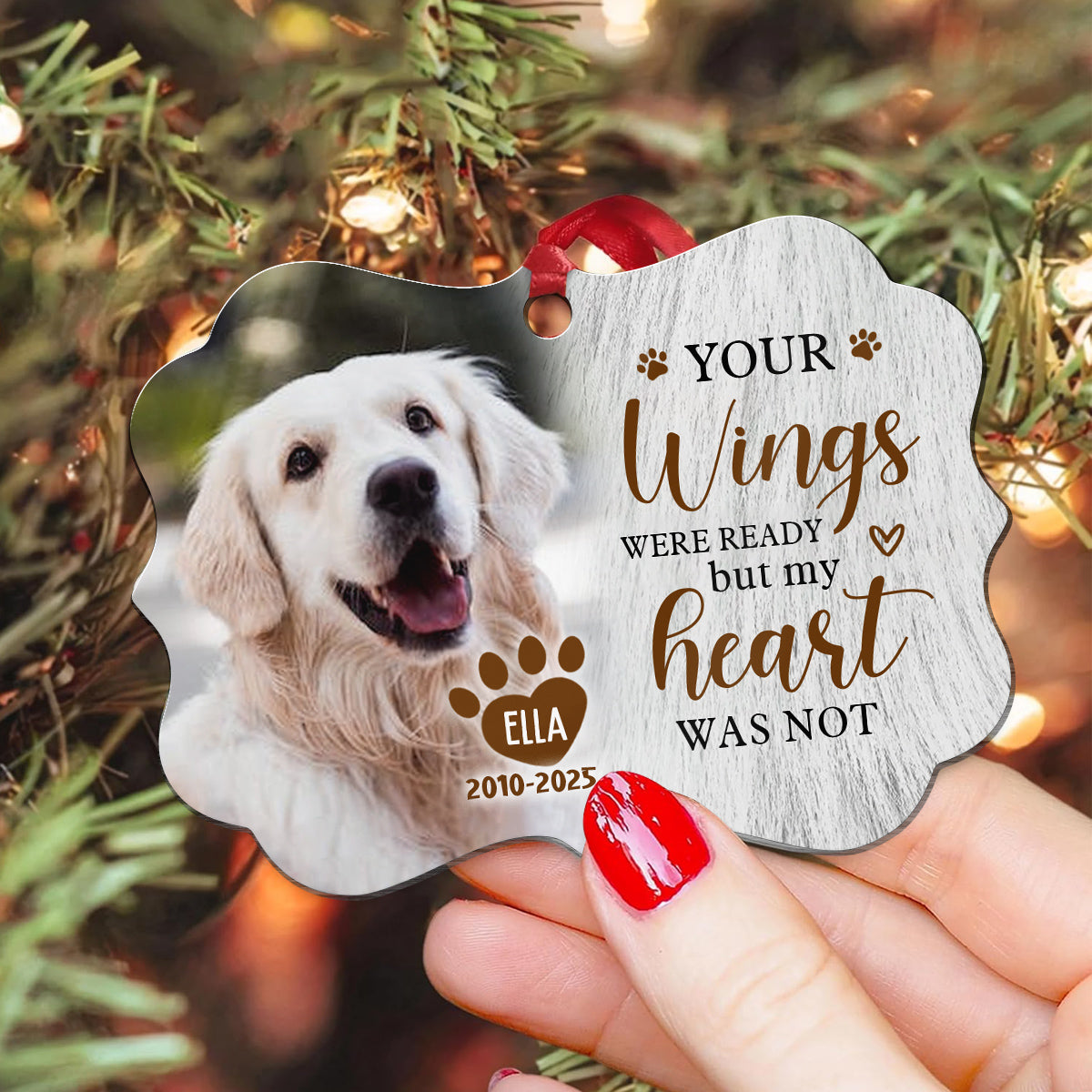 Pet Loss Gifts Your Wings Were Ready But My Heart Was Not Upload Memorial Pet Photo Medallion Aluminum Ornament Holiday Decor
