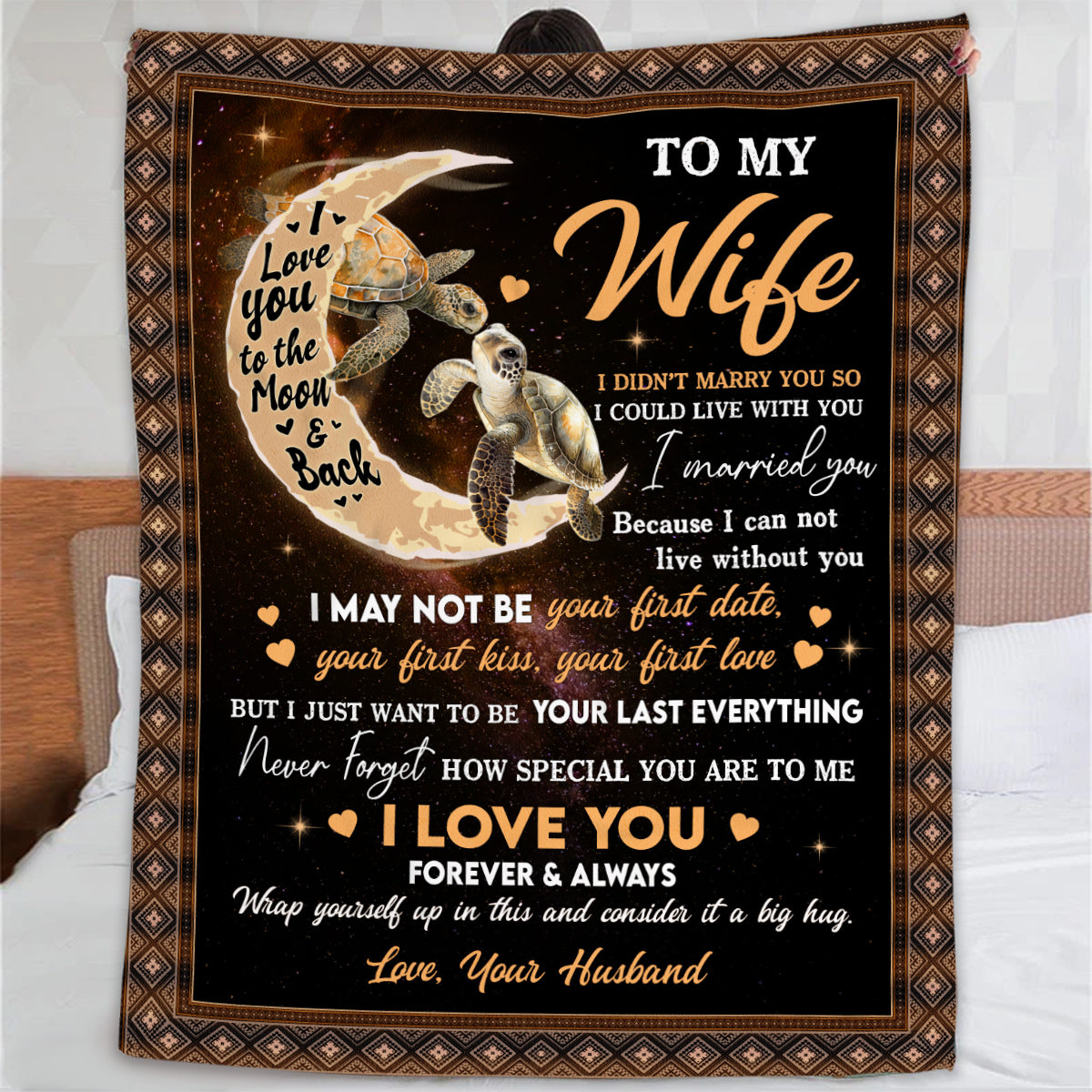 Wifey Gifts, I Didn't Marry You So I Could Live With You Turtle Couple Crescent Moon, Personalized To My Wife Blanket, Gifts For Wife Woman From Husband, Custom Fleece Sherpa Blanket