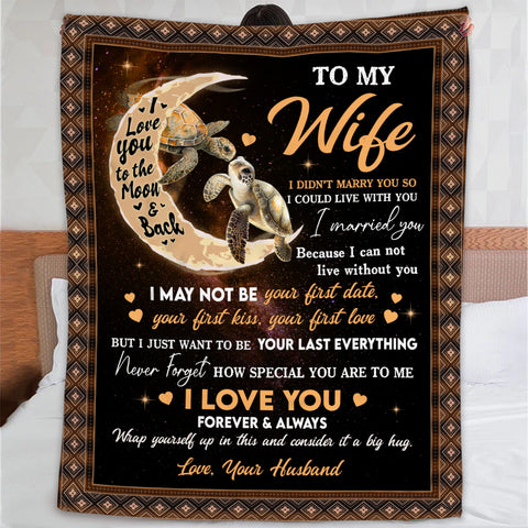 Wifey Gifts, I Didn't Marry You So I Could Live With You Turtle Couple Crescent Moon, Personalized To My Wife Blanket, Gifts For Wife Woman From Husband, Custom Fleece Sherpa Blanket
