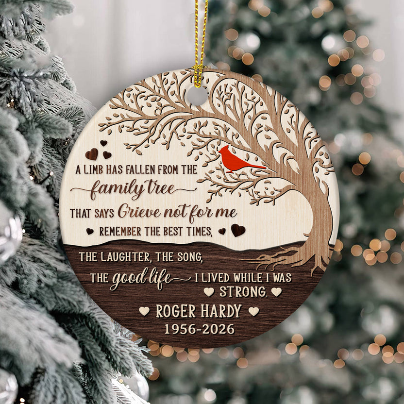 Sympathy Gifts, Memorial Ornament, A Limb Has Fallen From Family Wooden Vintage Tree Circle Ornament, Memorial Sympathy, Remembrance Tree Keepsake, Holiday Decor, Gifts For Loss Loved