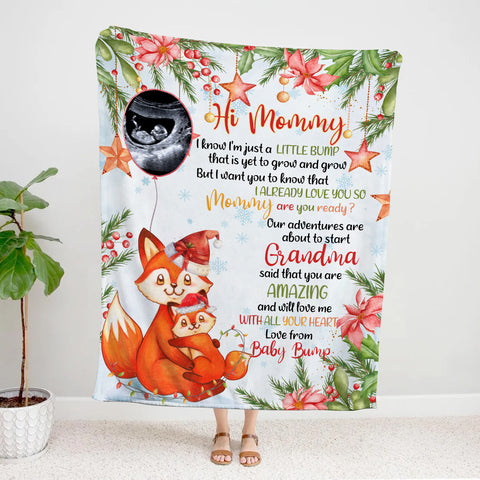 Fox Pregnancy Announcement Blanket From Baby Bump Hi Mommy, Ultrasound Reveal Gifts New Mom And Father, Soft Blanket For Expecting Mother, Cute Christmas Keepsake Gifts For New Parents