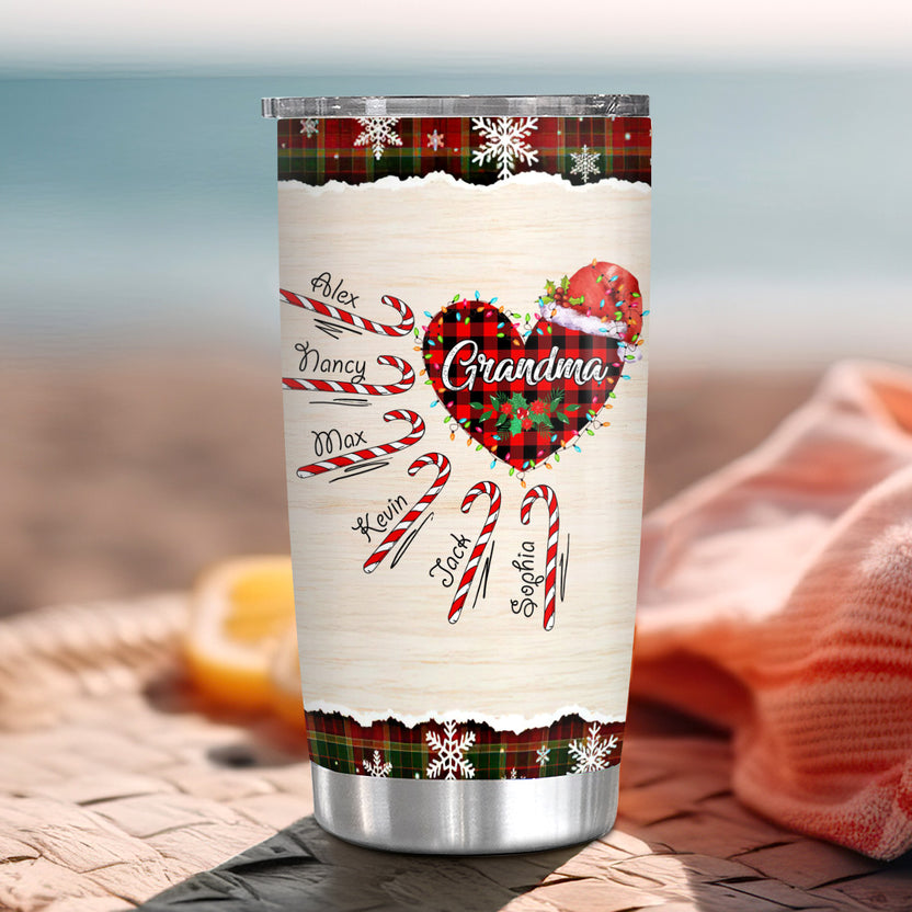 Grandma Tumbler, Cute Xmas Grandchild Name Travel Cup, Insulated Drinkware, Christmas Grandkids Names Cup, Insulated Drinkware, Personalized Tumbler, Gifts For Nana From Grandkids, 20oz