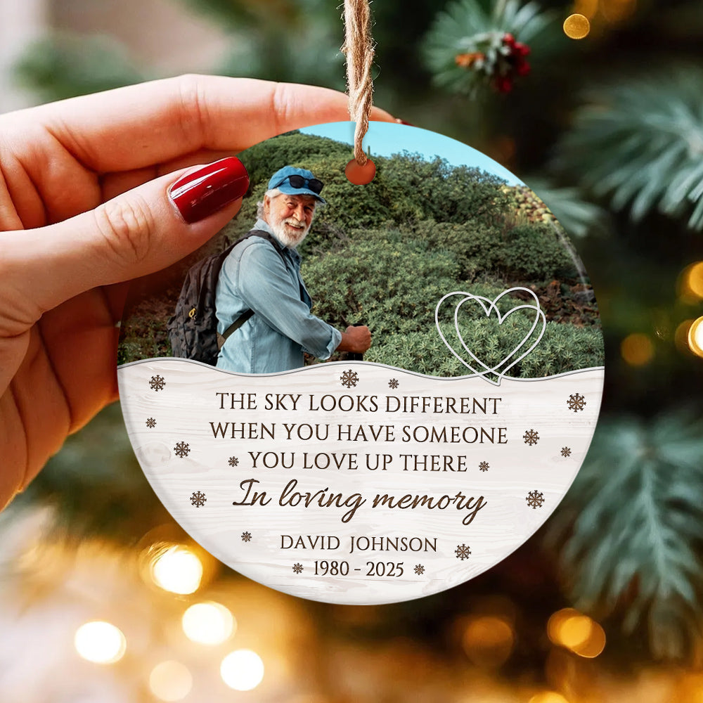Sympathy Gifts, Memorial Ornament, The Sky Looks Different When You Have Someone You Love Up There Ceramic/ Plastic Circle Ornament For Loss Of Mom Dad, Xmas Tree Decoration