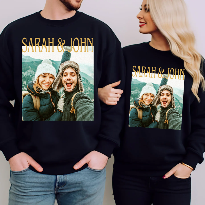 Custom Couple Photo T Shirt, Personalized Name Tee, Adventure Photo Shirt, Matching Couple Top, Romantic Memory Wear, Personalized TShirt, Gifts For Him Her Honey For Valentine Birthday