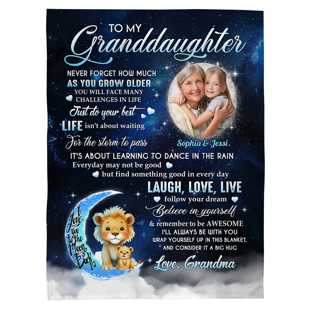Granddaughter Gifts, Wrap Yourself Up In This Blanket Lions And Photo, Personalized Blanket, Gifts For Granddaughter From Grammy, Fleece Sherpa Blanket, Gifts For Christmas Birthday