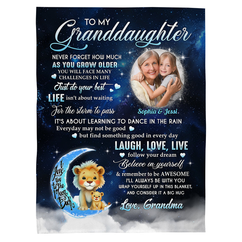 Granddaughter Gifts, Wrap Yourself Up In This Blanket Lions And Photo, Personalized Blanket, Gifts For Granddaughter From Grammy, Fleece Sherpa Blanket, Gifts For Christmas Birthday