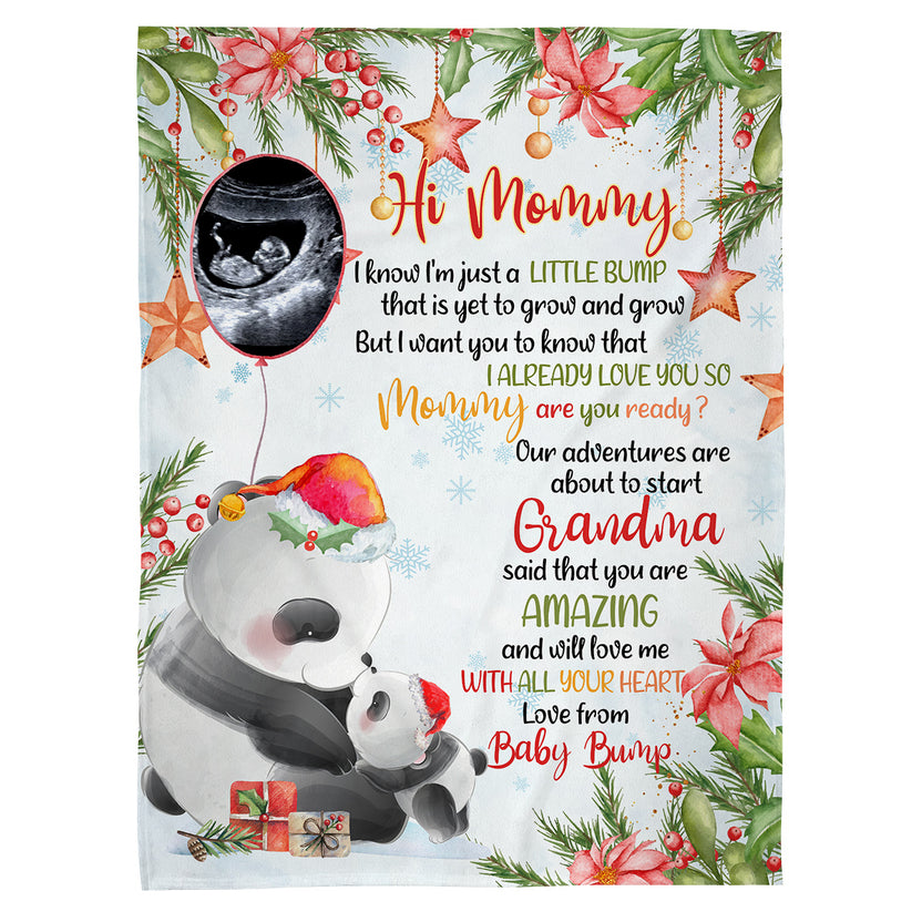 Personalized Panda Christmas Baby Blanket, Custom Photo Ultrasound Baby Bump Gifts For New Mom New Dad Wife, Christmas Fleece Sherpa Blanket Expecting Parents Gifts For Mom To Be,