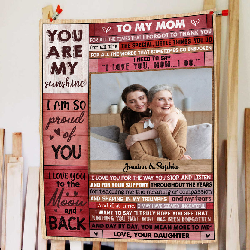 Gifts For Mom, Vintage Wooden Background Custom Love Letter Blanket To My Mom Warm And Cozy Blanket, Gifts For Mom From Daughter Blanket, Gifts For Birthday Mothers Day Xmas