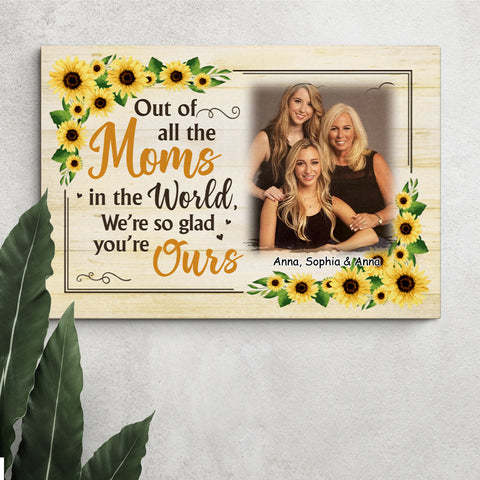 Gifts For Mom, Of All Moms In World Sunflowers Funny, Personalized Canvas Wall Art, Gifts For Mom Mommy From Son Daughter Kids, Poster Prints Home Decor, Gifts For Mother's Day Birthday