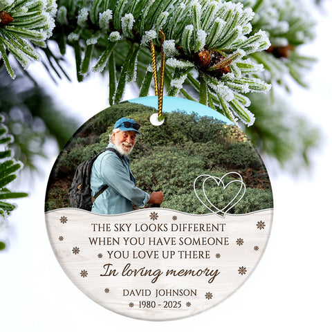 Sympathy Gifts, Memorial Ornament, The Sky Looks Different When You Have Someone You Love Up There Ceramic/ Plastic Circle Ornament For Loss Of Mom Dad, Xmas Tree Decoration