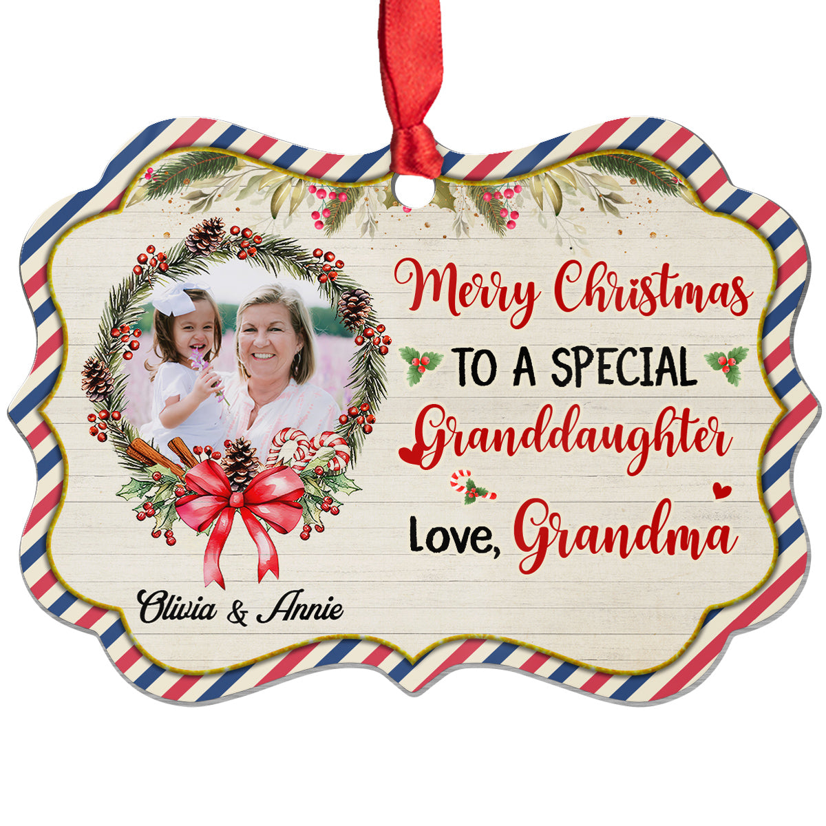 Personalized Grandma & Granddaughter Photo Ornament, Merry Christmas To A Special Granddaughter Keepsake, Custom Picture Medallion Ornament