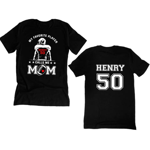 Personalized T-Shirt For Mommy From Son Boy Kids Football Gifts My Favorite Player Calls Me Mom Fan Football Family Football Games Day Custom Title Number Short Sleeve Tops Tee Shirt
