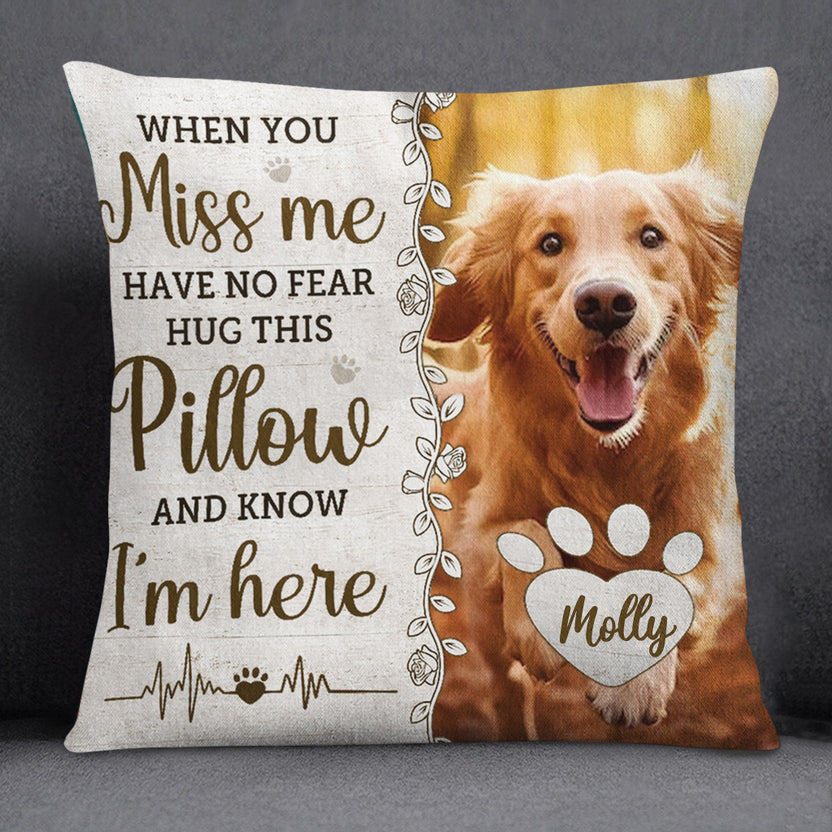 Pet Passing Gifts, When You Miss No Fear Hug This And Know I'm Here, Personalized Pet Memorial Pillow, Gifts For Loss Of Dog Loss Dog Angel, Sofa Couch Cushion, In Memory Of Dog Gifts