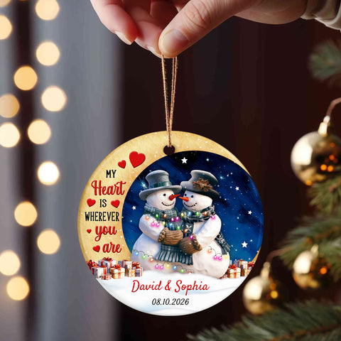 My Heart Is Wherever Cute Couple Crescents Moon, Winter Holiday Keepsake, Christmas Tree Decoration, Couple Christmas Ornament Holiday Tree Trim, Personalized Ornament Gifts For Him Her