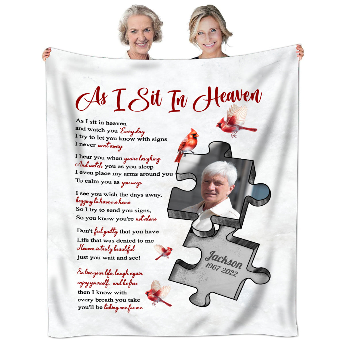 Sympathy Gifts, Memorial Blanket With Photo, Remembrance Blanket, Heaven Inspired, Memorial Keepsake, Heaven Watching Over Words, Symbolic Piece Silhouette With Photo, Loss Of Mom Dad