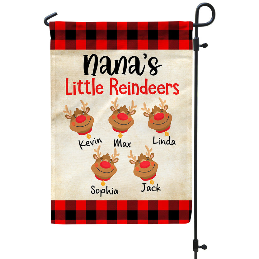 Nana's Little Reindeers Garden Flag, Custom Grandkids Names Outdoor Banner, Red Plaid Yard Decor, Christmas Reindeer Names Yard Sign, Holiday Decor Garden Flag, Gifts For Grandkids