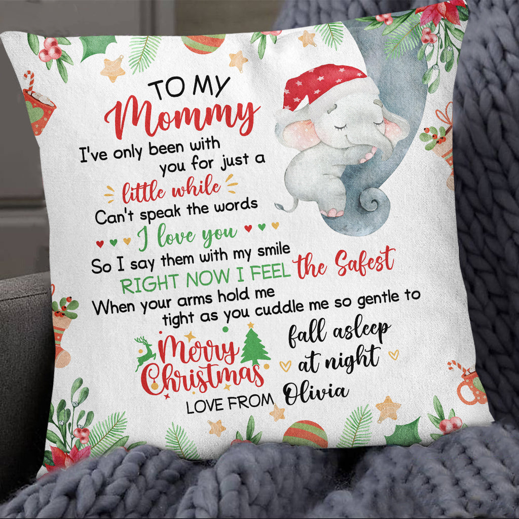 Personalized Square Pillow For New Mom From Newborn Baby Family Pregnancy Gifts Baby Elephant Sleeping I've Only Been With You Custom Name Double Sided Sofa Couch Cushion On Christmas