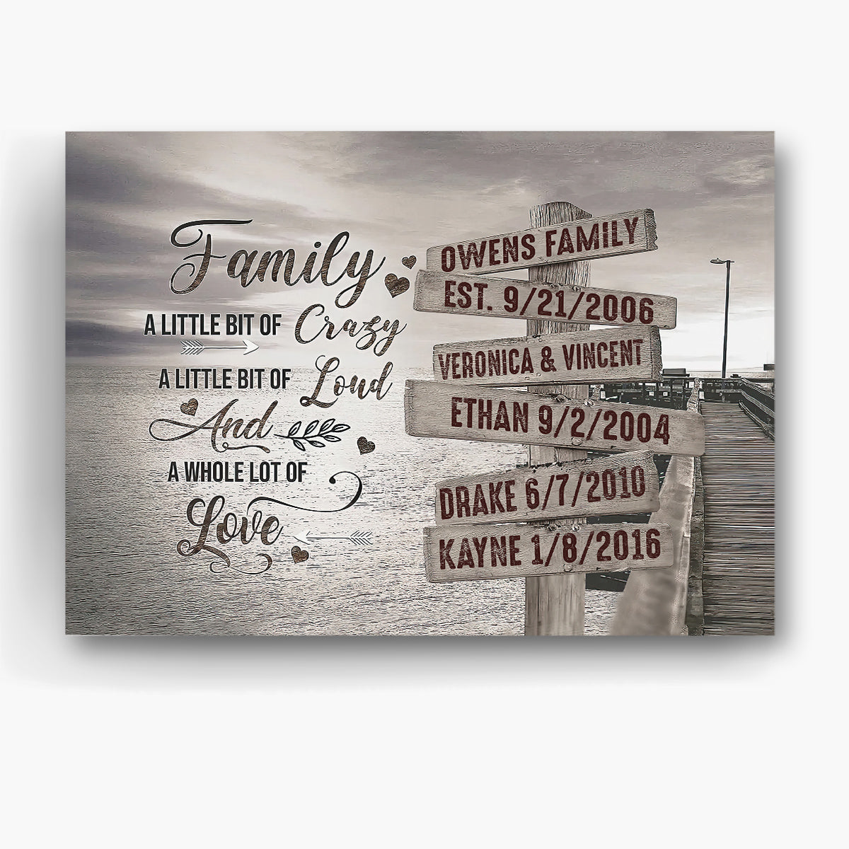Personalized Canvas Wall Art For Mother Father Kids Street Sign Multi Name Ocean Dock Quotes Family A Little Bit Of Crazy Custom Poster Prints Home Decor Family Gifts For Mom Dad