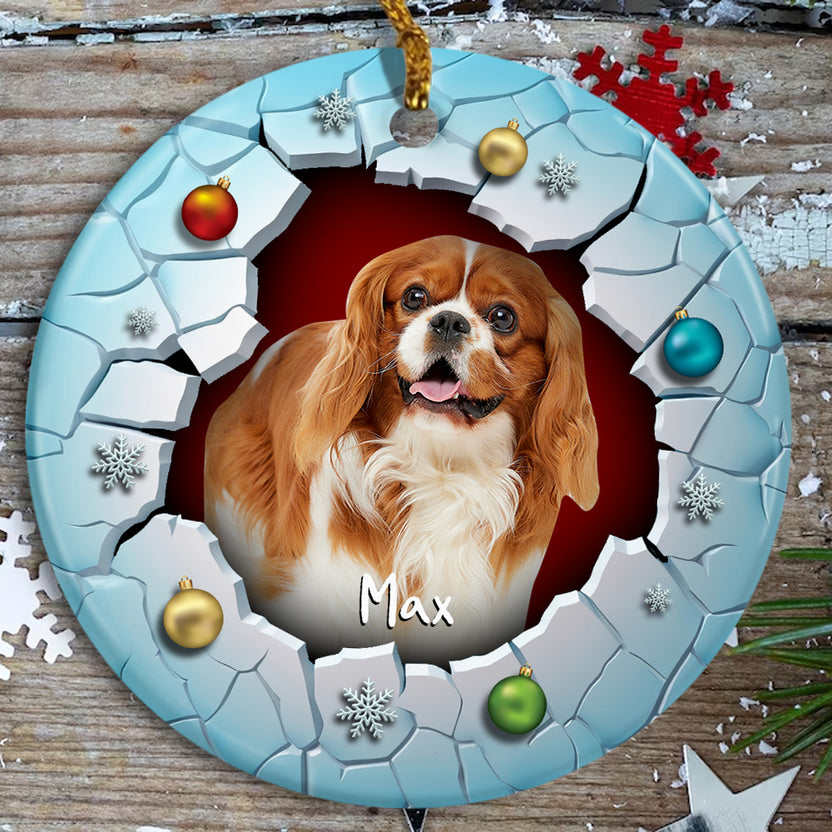 Dog Lover Gifts, Personalized Dog Christmas Circle Ceramic/ Plastic Ornament, 3d Break Through, Funny Pet Name Keepsake Gifts Christmas Ornament For Fur Mom Dad, Xmas Tree Decor
