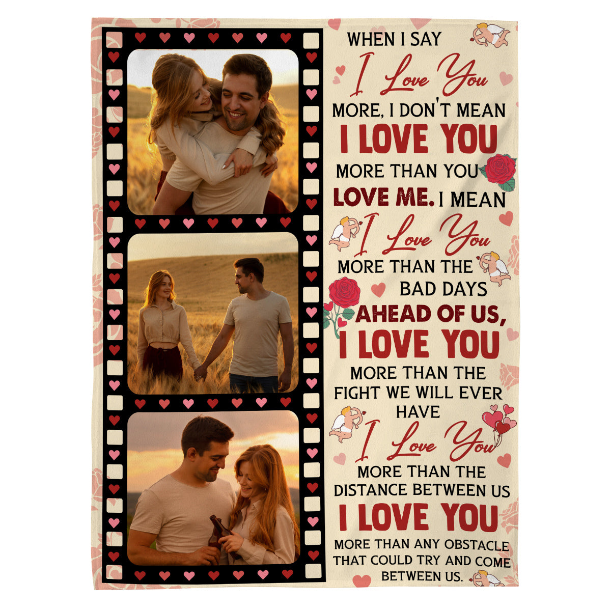 Personalized Photo Blanket, When I Say I Love You Blanket, Romantic Couple Gift, Anniversary Valentine Custom Love Film Strip Design