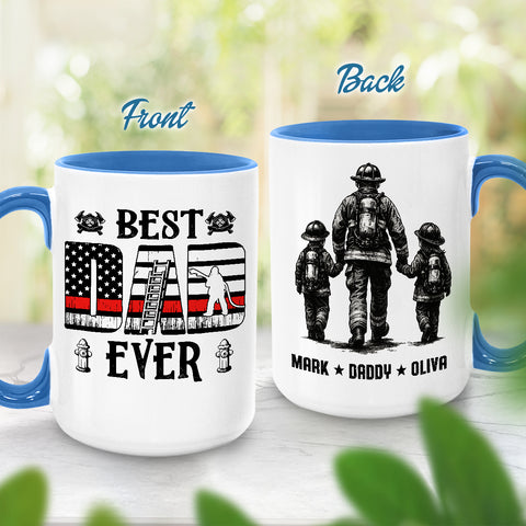 Dad Ever Firefighter Mug, Personalized Coffee Cup For Proud Fireman Father And Kids, Firefighter Gifts For Dad, Husband Or Grandpa, Thoughtful Gifts Father’s Day, Birthday, Or Christmas