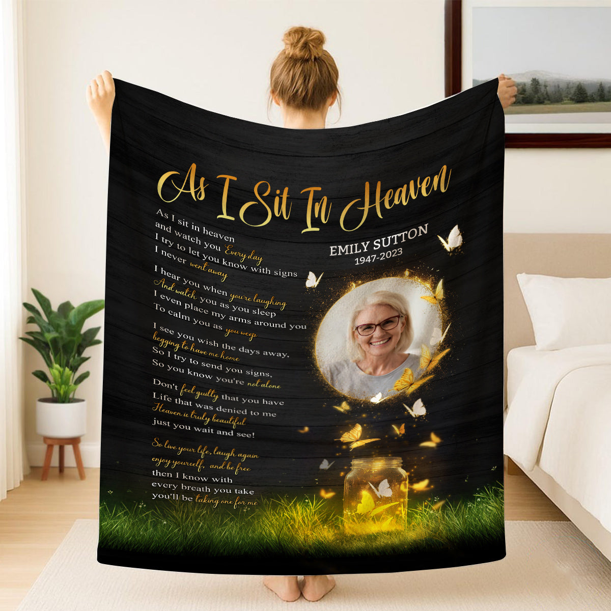 Sympathy Gifts, Personalized Blanket With Photo Comfort Message From Above, Photo Tribute Style, Memorial Words Of Peace And Comfort, Loss Of Mom Dad Blanket, Fleece Sherpa