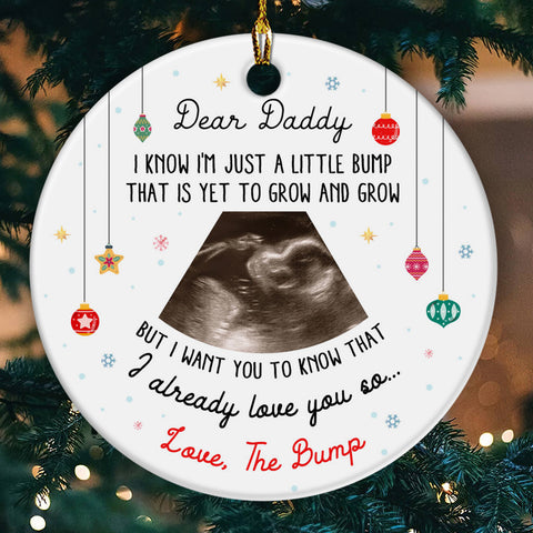 Dear Daddy Ultrasound Ornament, Love The Bump Gift Personalized Sonogram Christmas Ornament, Pregnancy Reveal For Dad, New Dad Xmas Keepsake
