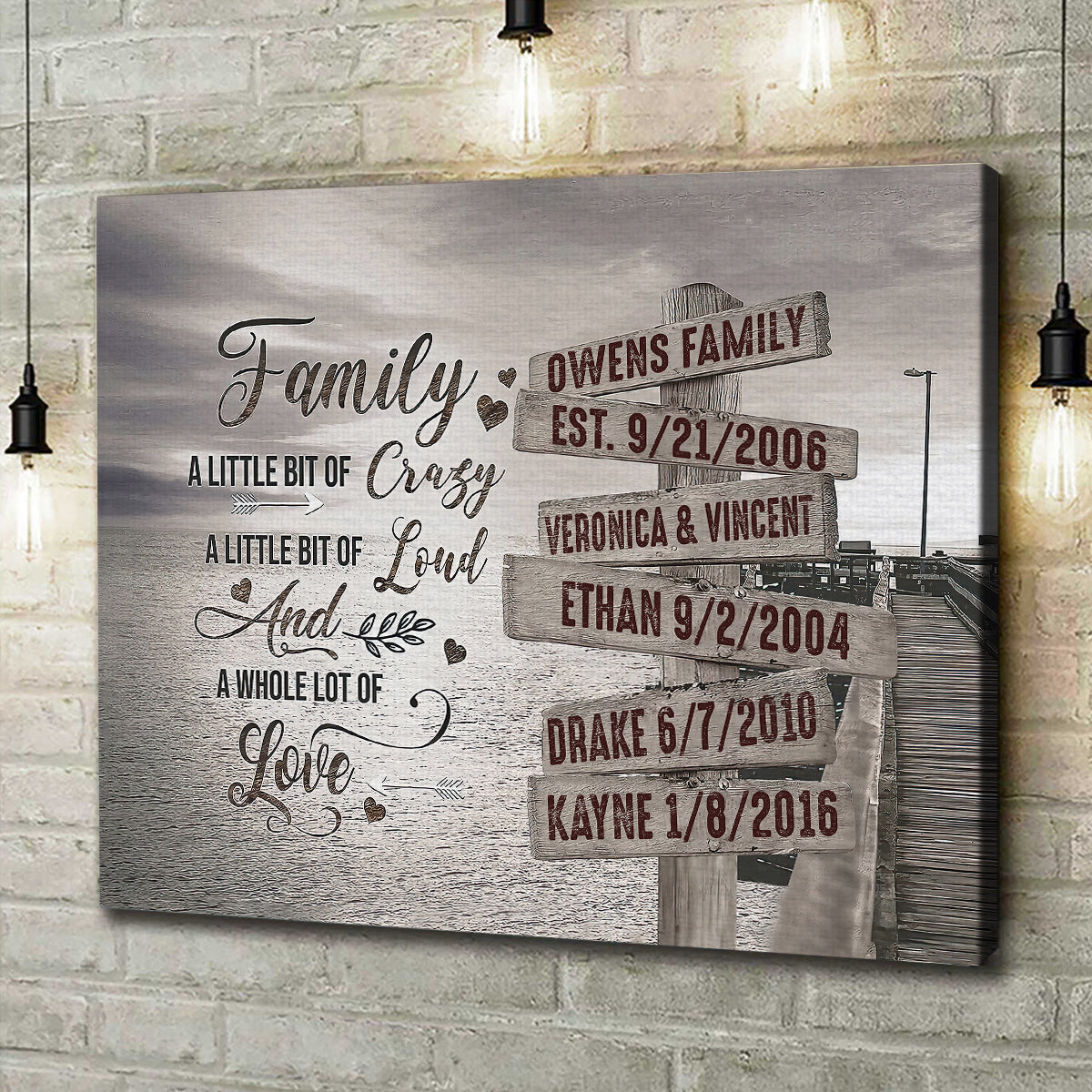 Personalized Canvas Wall Art For Mother Father Kids Street Sign Multi Name Ocean Dock Quotes Family A Little Bit Of Crazy Custom Poster Prints Home Decor Family Gifts For Mom Dad