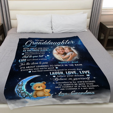 Gifts For Granddaughter, How Much As You Grow Older Cute Bear Upload Photo, Personalized Blanket, Gifts For Granddaughter From Grandma, Fleece Sherpa Blanket, Gifts For Christmas Xmas
