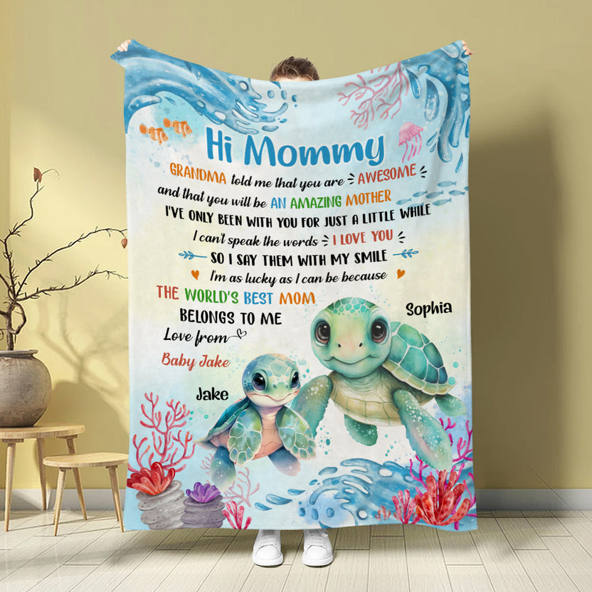 Mom To Be Gifts, The World's Mom Belongs To Me Cute Mommy Baby Turtle, Personalized Blanket, Gifts For New Mommy Cozy Blanket
