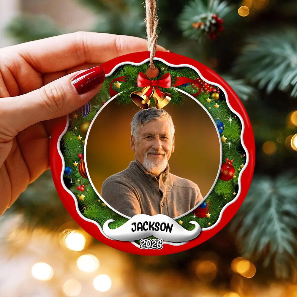 Xmas Frame Custom Photo Grandpa Cute With Beard Name & Year, Grandpa Christmas Photo Ornament, Family Christmas Keepsake, Holiday Tree Decoration, Gifts For Mom Dad Daughter Son